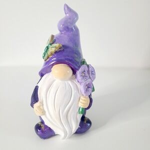 Hand Painted Figure Gnome Purple‎ Glitter Acrylic Fairy Garden Roses